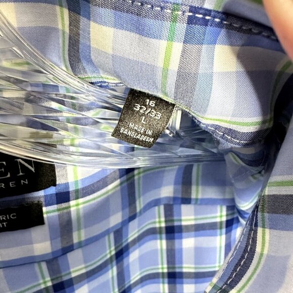 Lauren Ralph Lauren Regular Fit Stretch Button Down Shirt Men's L Blue Plaid - Picture 3 of 7
